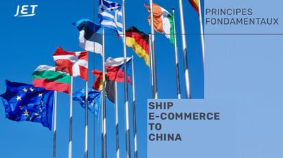 graphic of international flags, Jet Worldwide logo and the headline “Ship  E Commerce to China