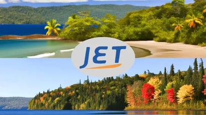 Caribbean landscape and Canadian landscape with Jetship logo