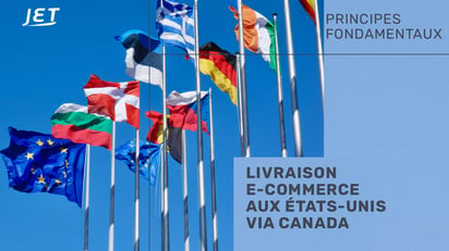 Un groupe de drapeaux internationaux avec le titre “livraison e commerce  aux États Unis  via Canada