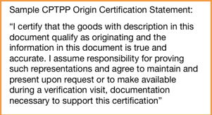 sample CPTPP origin Statement