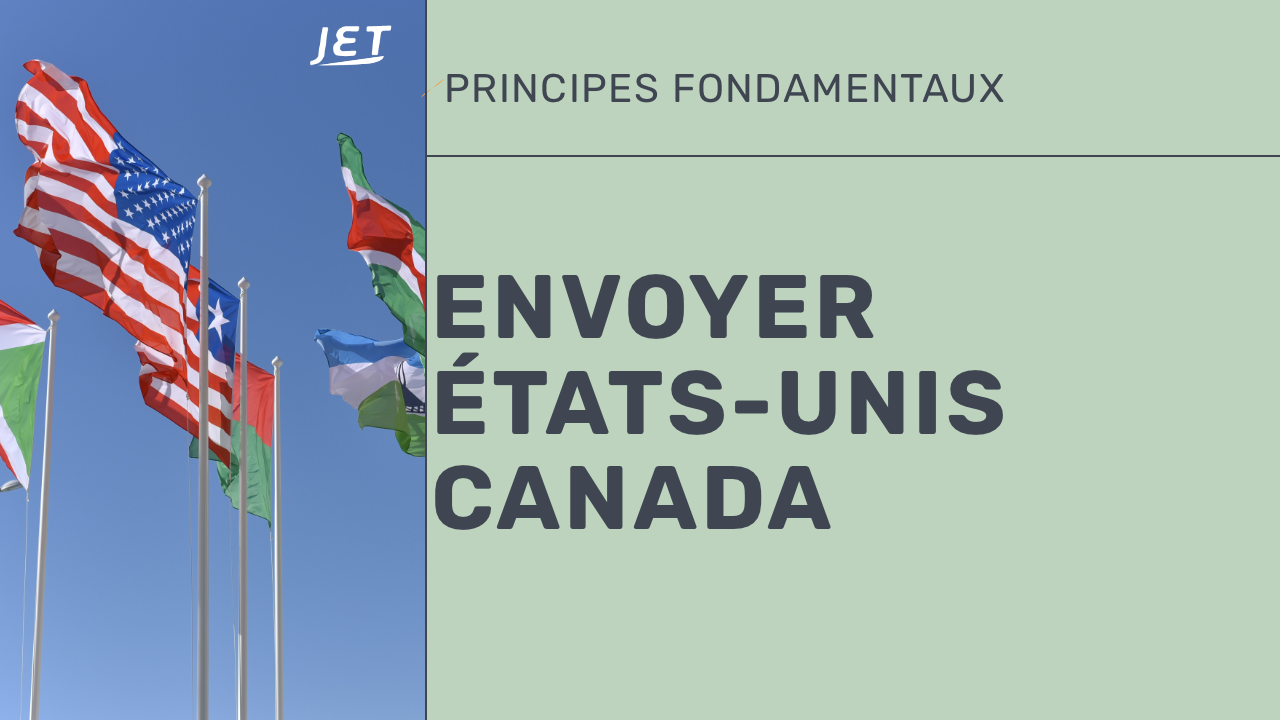 Un groupe de drapeaux internationaux avec le titre “Envoyer États-Unis Canada