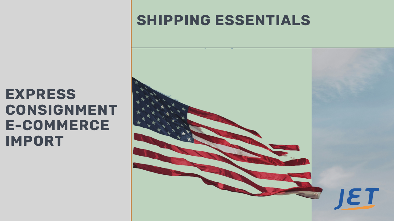 Express consignment e-commerce import graphic with American flag