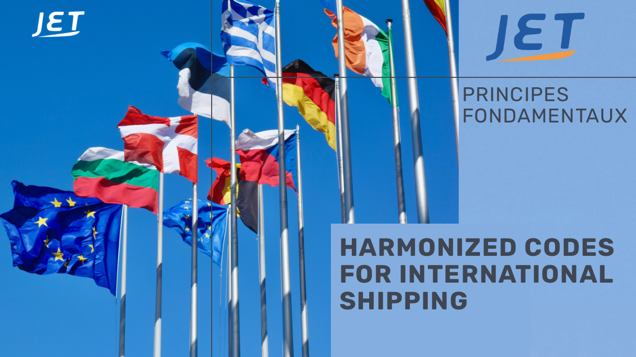 graphic of international flags, Jet Worldwide logo and the headline “Harmonized Codes for International Shipping