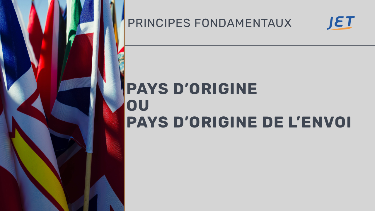 Un groupe de drapeaux internationaux avec le titre “Pays d’origine  ou  pays d’origine de l’envoi