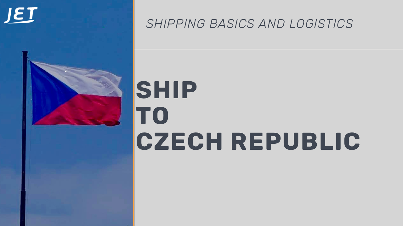 graphic of Czech flag Jet Worldwide logo and the headline “Ship to  Czech Republic