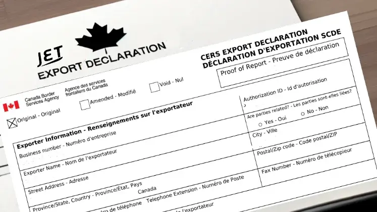 Paperwork for Canadian export declaration CERS