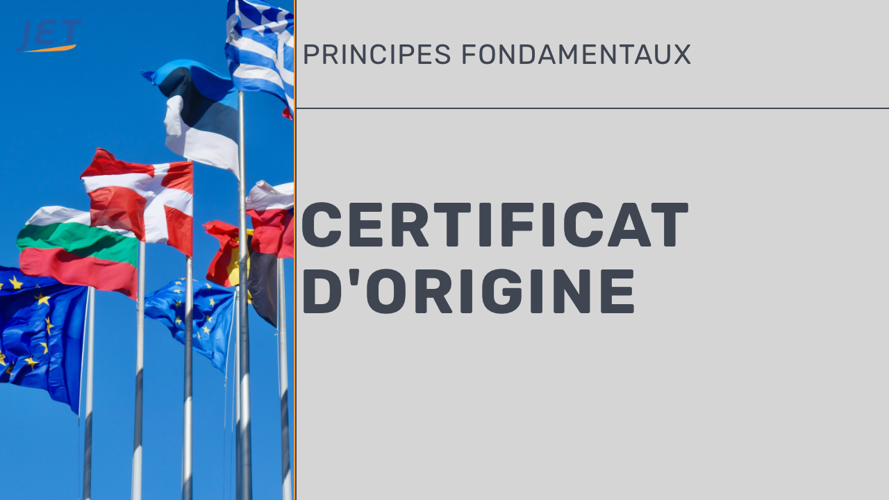 drapeau international avec les mots certificat d'origine 