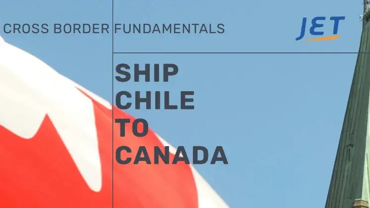 Canadian flag in the background with Jetship logo and the words ship Chile to Canada